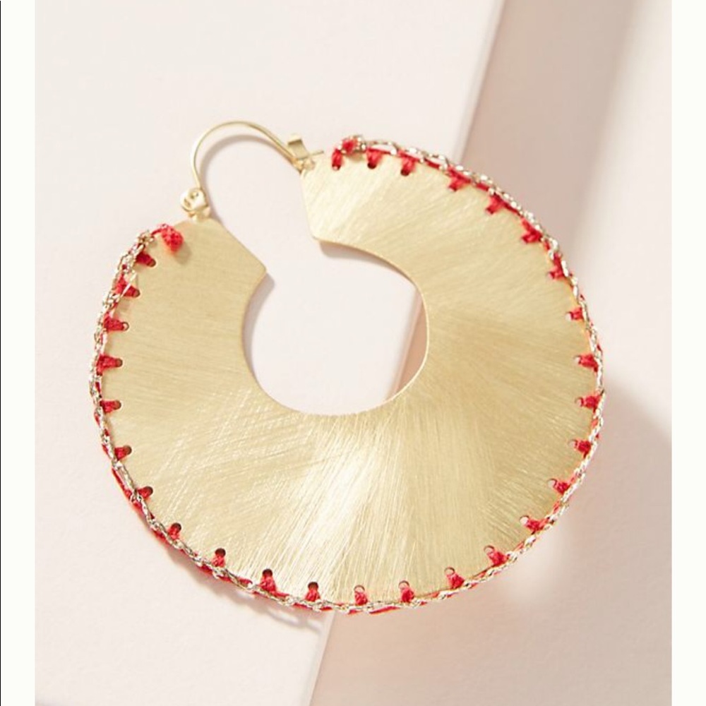 Anthropologie Julie Stitched Hoop Earrings - Picture 2 of 5